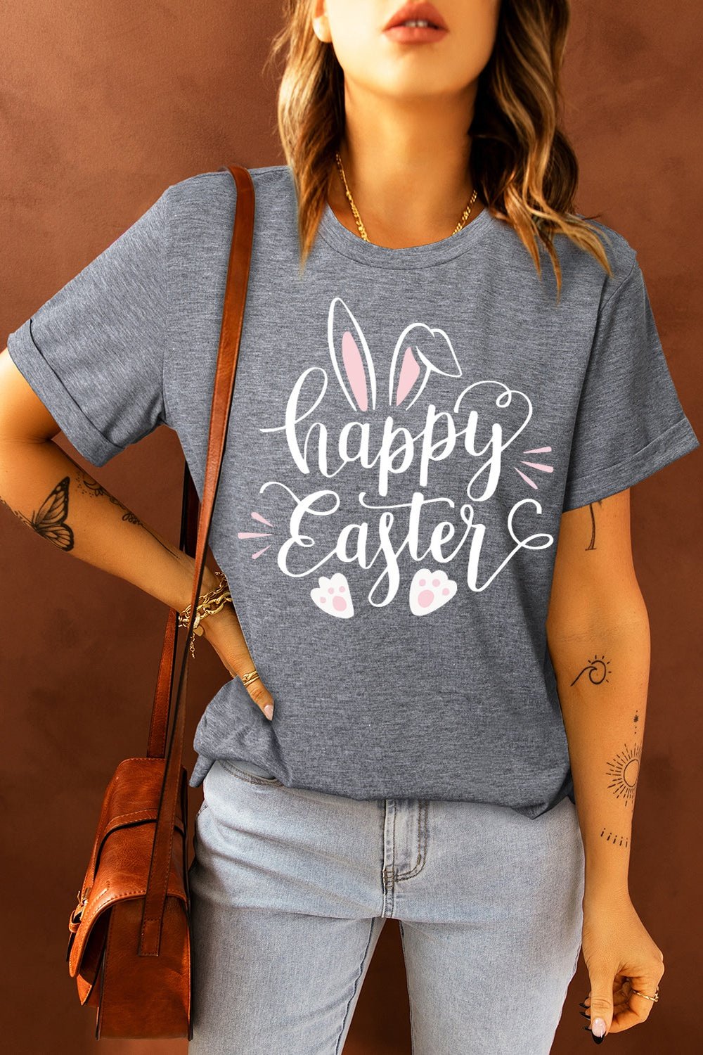 HAPPY EASTER Graphic Round Neck Tee - T-Shirts - FITGGINS