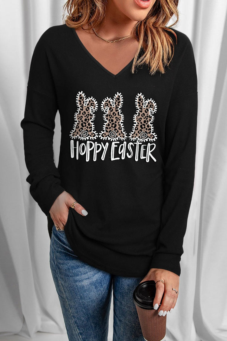 HOPPY EASTER Graphic V-Neck Top - Sweatshirts & Hoodies - FITGGINS