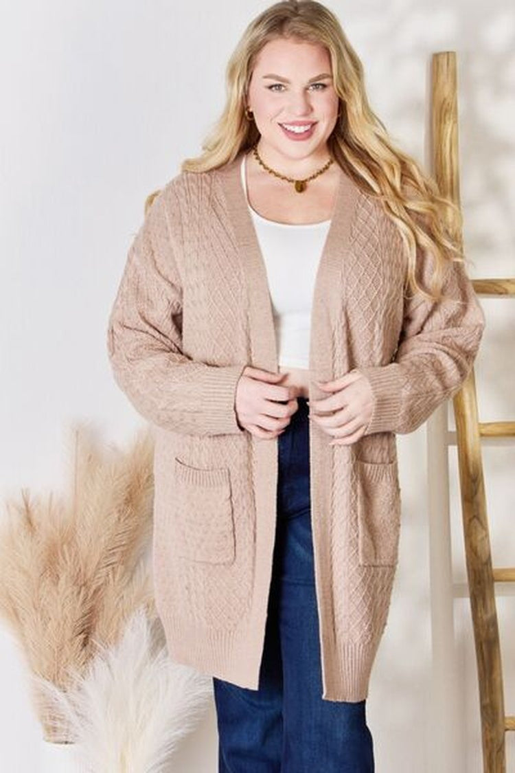 Hailey & Co Full Size Cable-Knit Pocketed Cardigan - Cardigans - FITGGINS