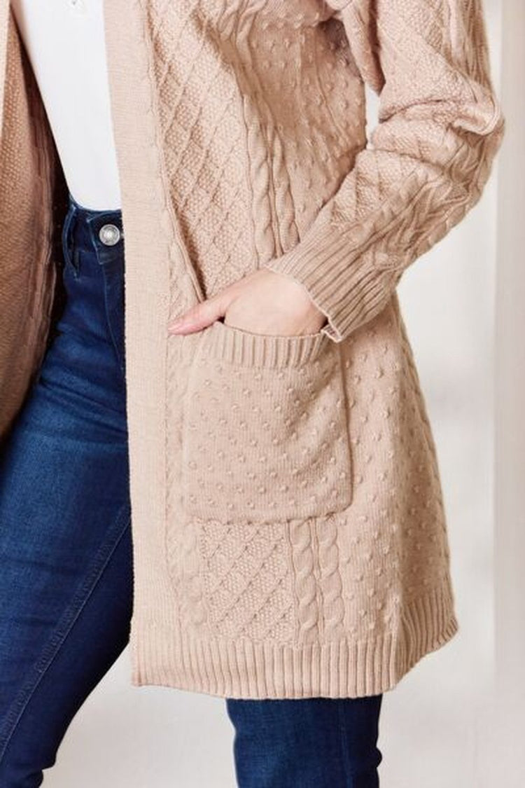 Hailey & Co Full Size Cable-Knit Pocketed Cardigan - Cardigans - FITGGINS