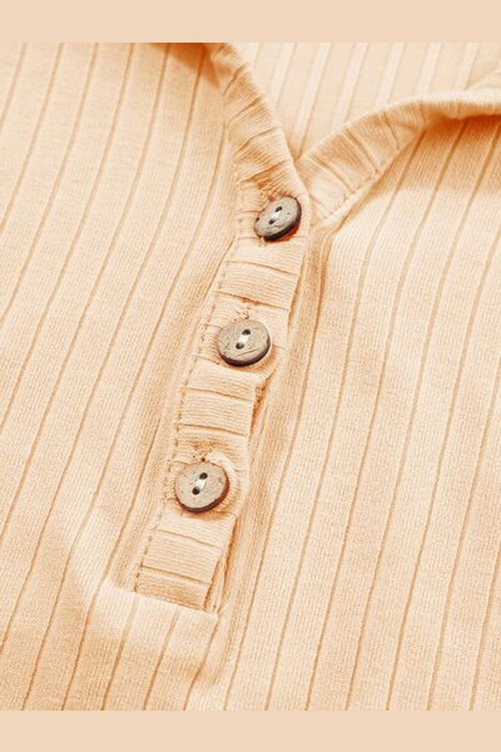 Half Button Collared Neck Long Sleeve Bodysuit - Bodysuit - FITGGINS