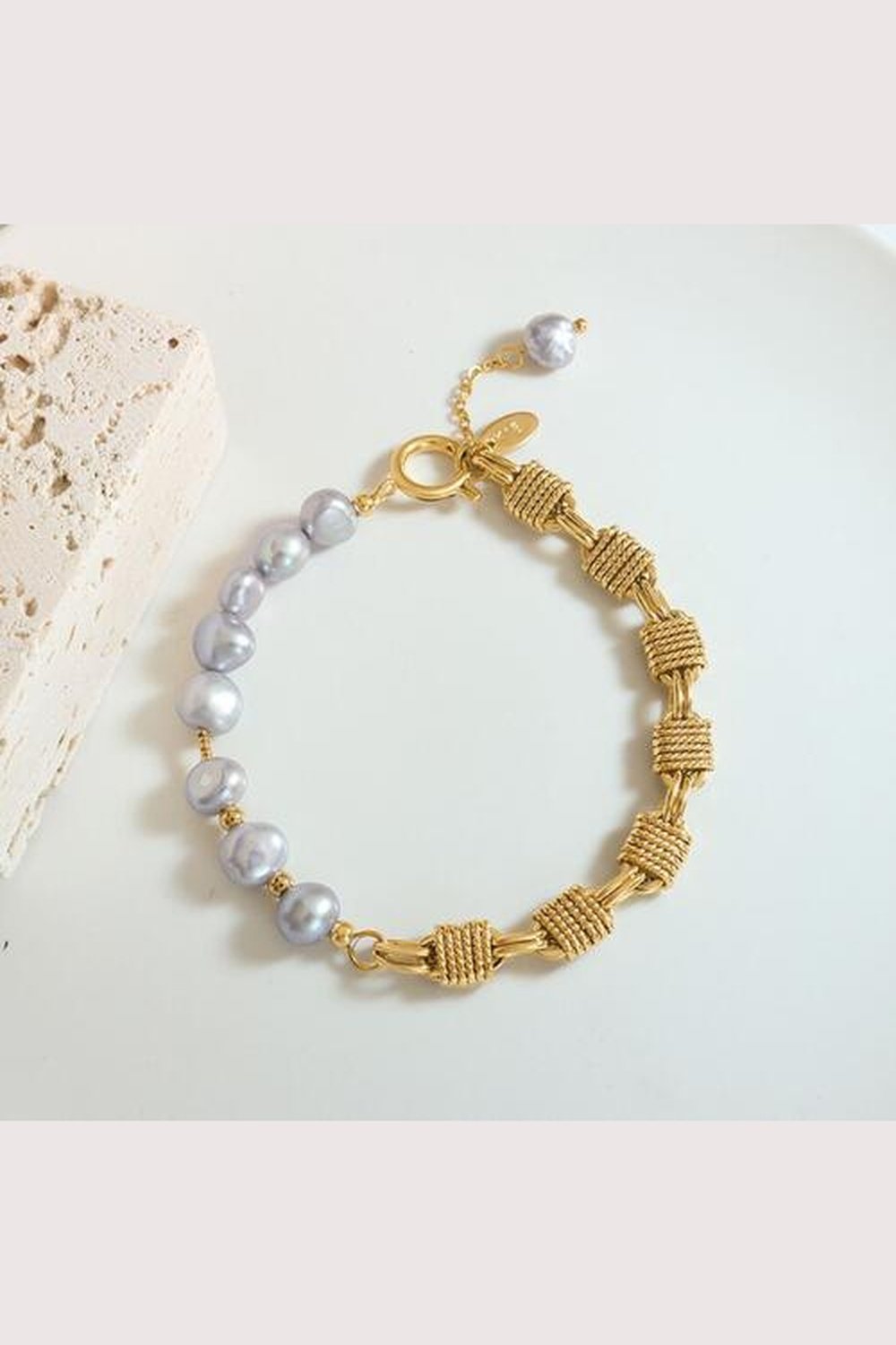 Elegant Half Pearl Half Chain Stainless Steel Bracelet