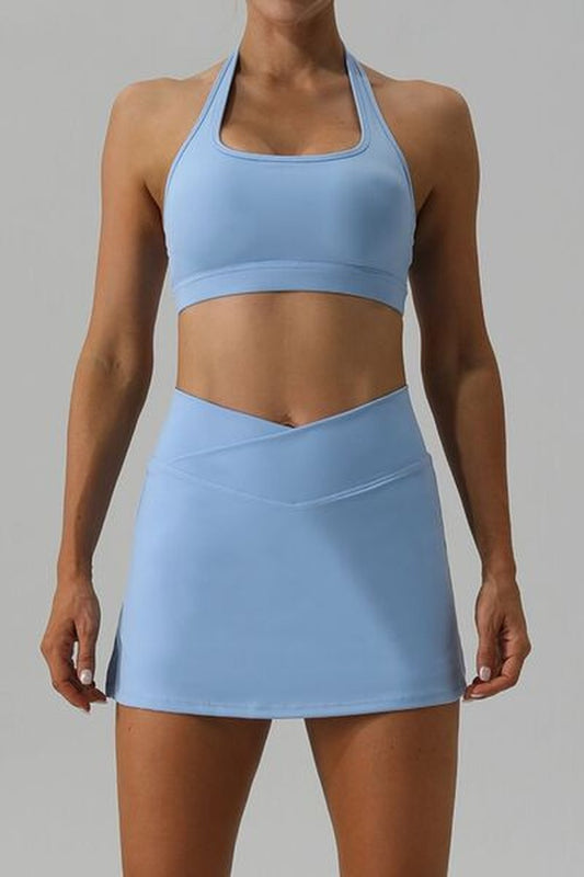 Halter Neck Tank and Slit Skirt Active Set - Active Set - FITGGINS