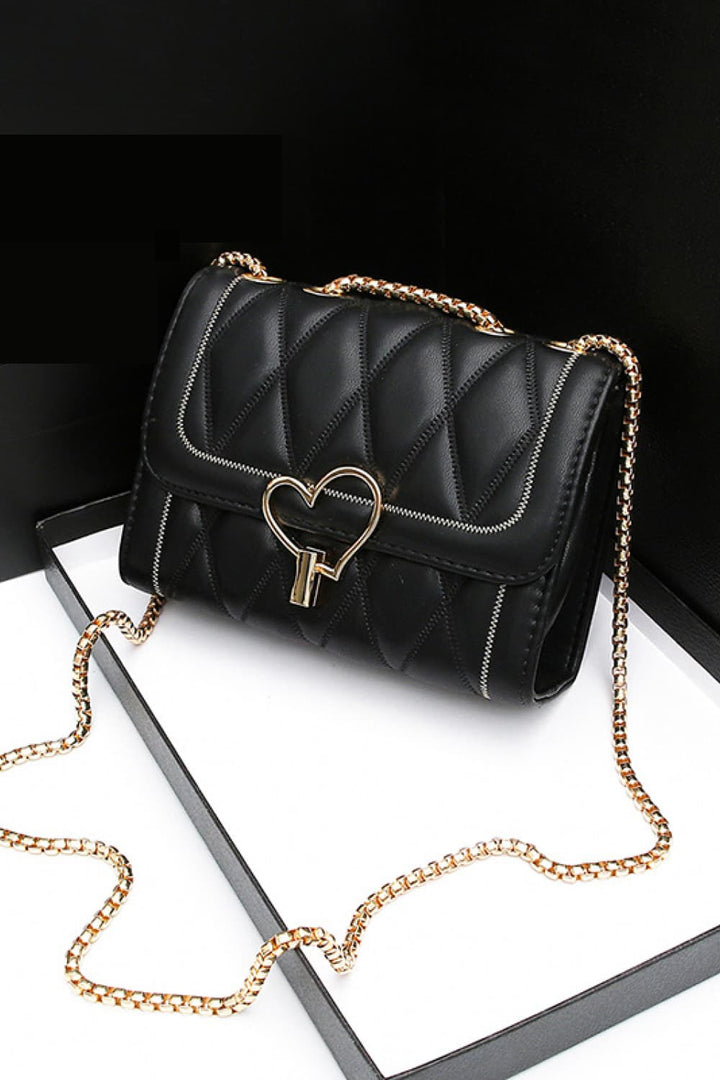 Heart Buckle PU Leather Crossbody Bag - Handbag - FITGGINS