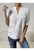 Heart Print Notched Neck Half Sleeve Blouse