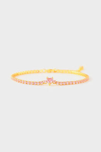 Heart Shape Inlaid Zircon 18K Gold-Plated Bracelet - Bracelets - FITGGINS