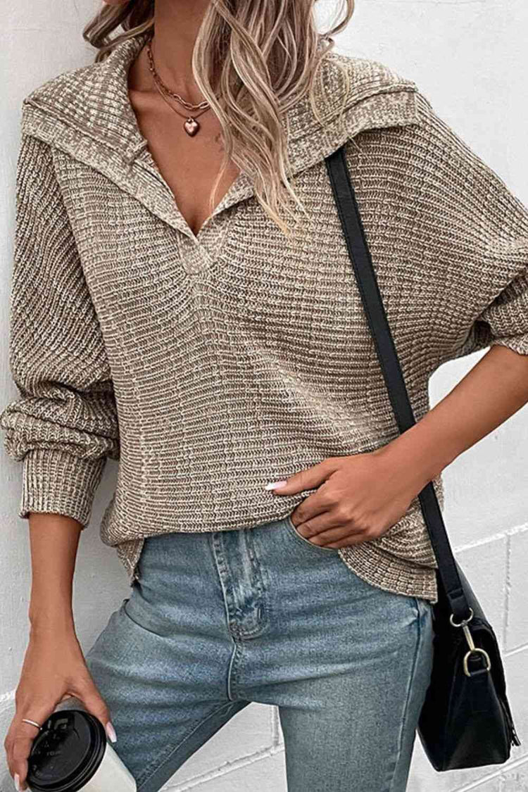 Heathered Horizontal-Ribbing Pullover Sweater - Pullover Sweaters - FITGGINS