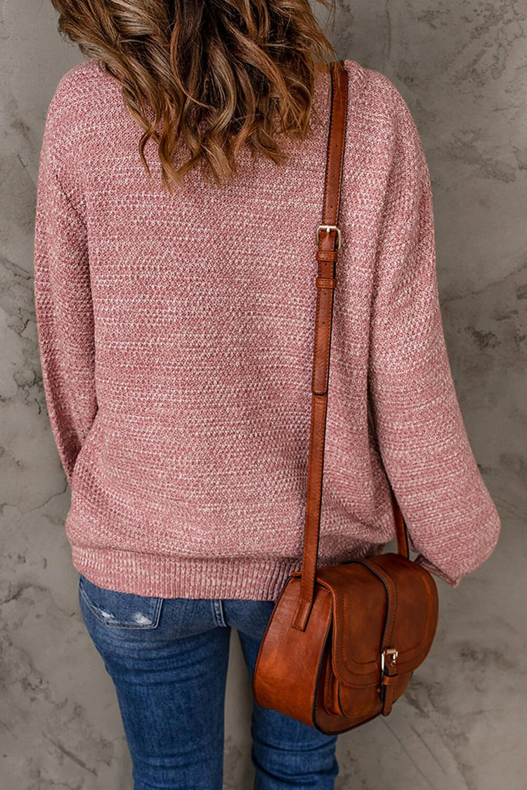 Heathered Dropped Shoulder Round Neck Sweater - Pullover Sweaters - FITGGINS