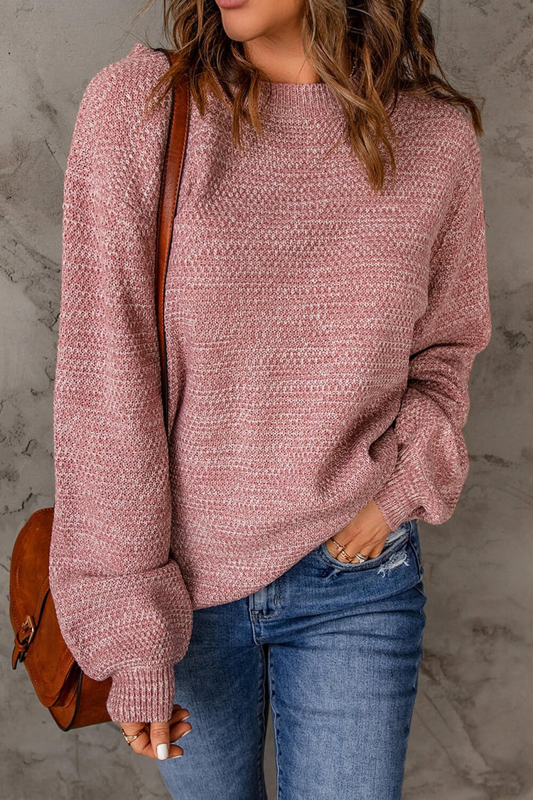 Heathered Dropped Shoulder Round Neck Sweater - Pullover Sweaters - FITGGINS