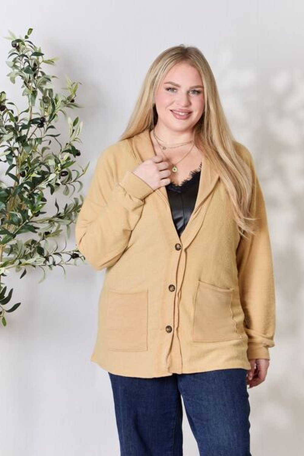 Heimish Full Size Button Up Long Sleeve Cardigan - Cardigans - FITGGINS