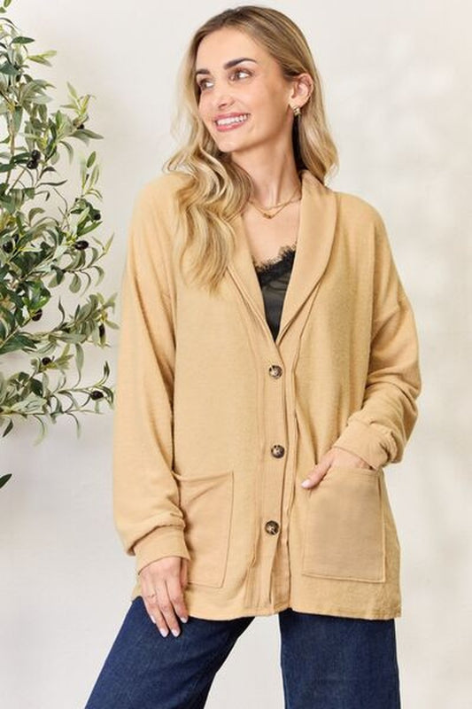 Heimish Full Size Button Up Long Sleeve Cardigan - Cardigans - FITGGINS