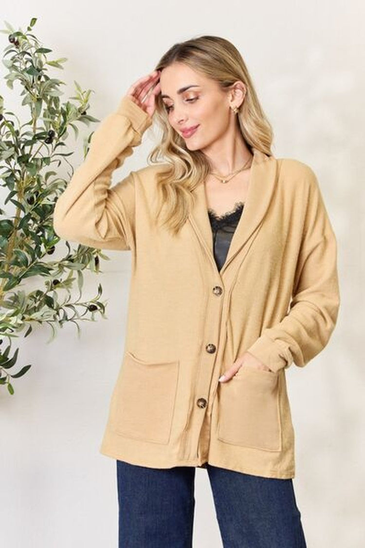 Heimish Full Size Button Up Long Sleeve Cardigan - Cardigans - FITGGINS
