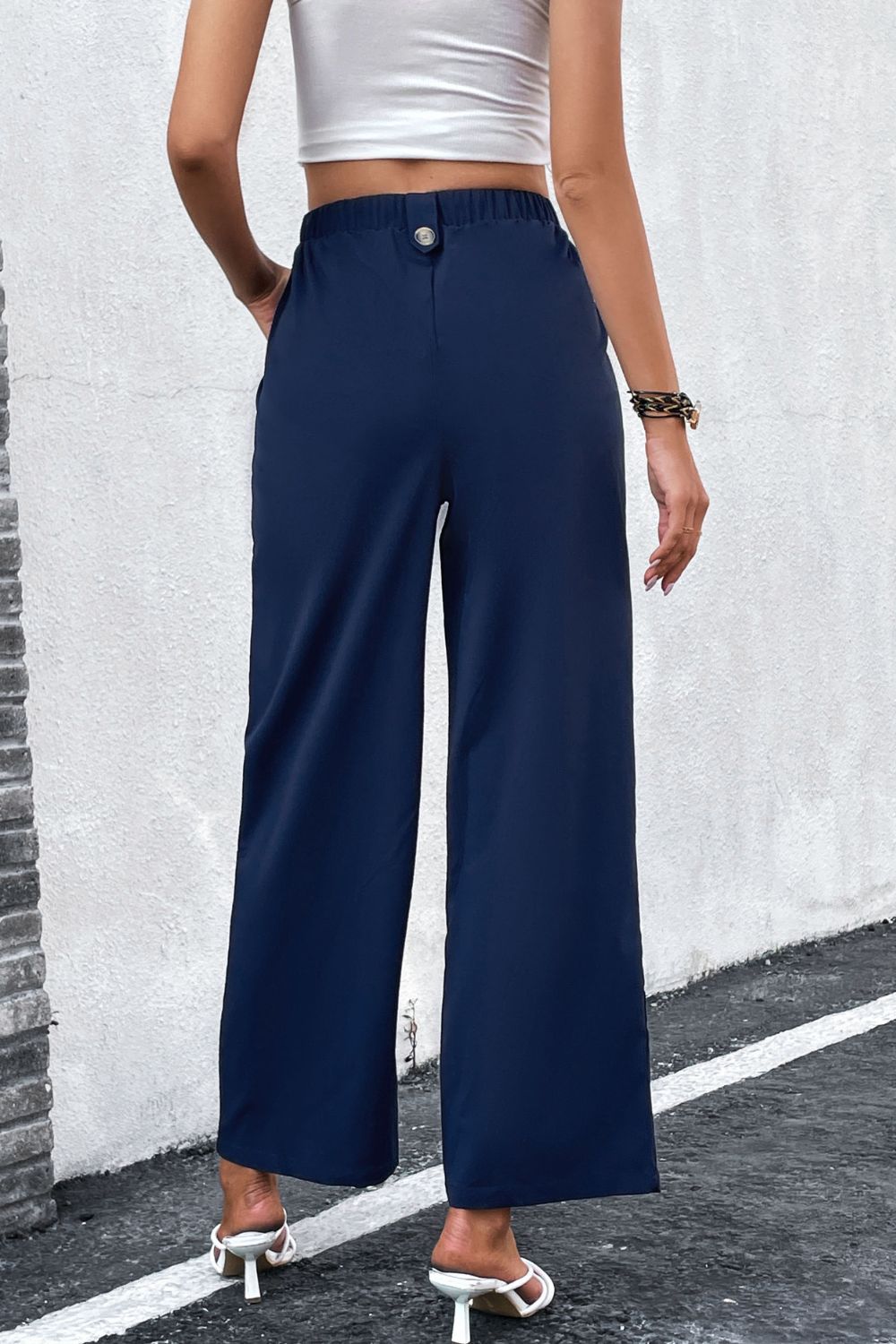 High-Rise Pleated Waist Wide Leg Pants - Pants - FITGGINS