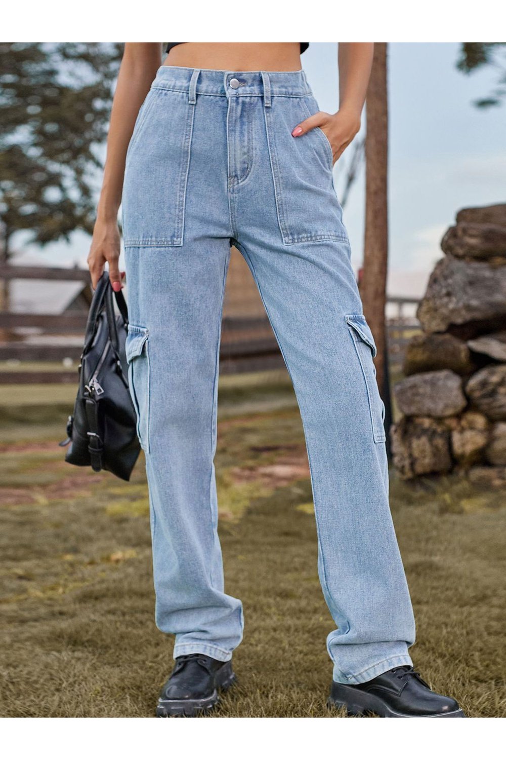 High Waist Cargo Jeans - Jeans - FITGGINS