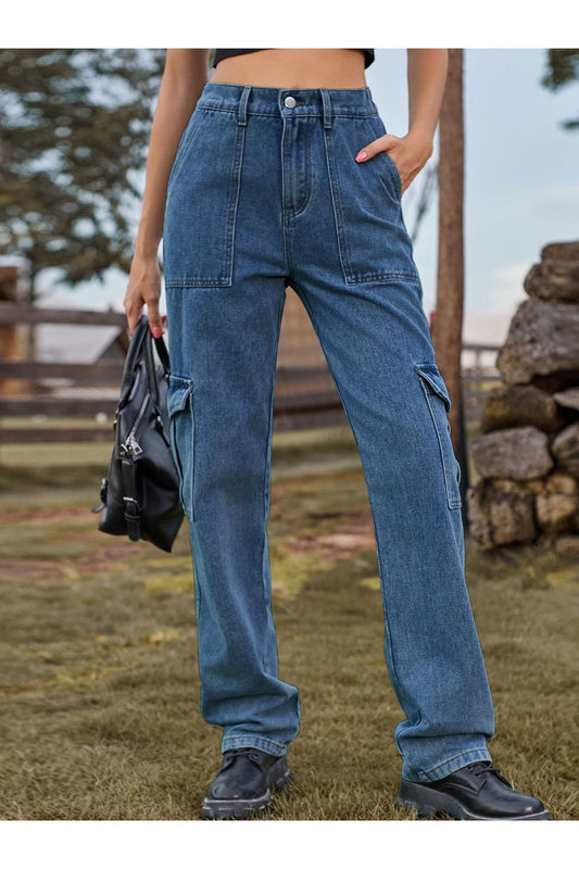 High Waist Cargo Jeans - Jeans - FITGGINS