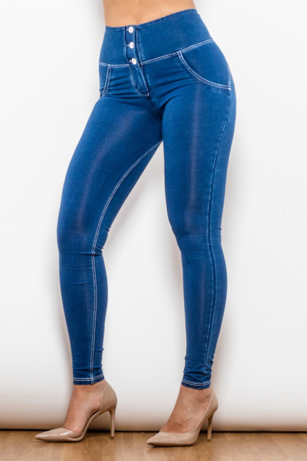 High Waist Skinny Buttoned Long Jeans - Jeans - FITGGINS
