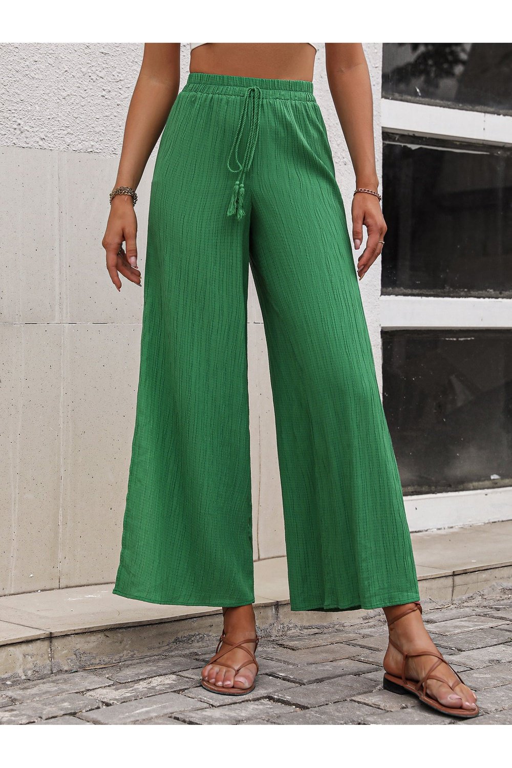 High Waist Slit Wide Leg Pants - Pants - FITGGINS