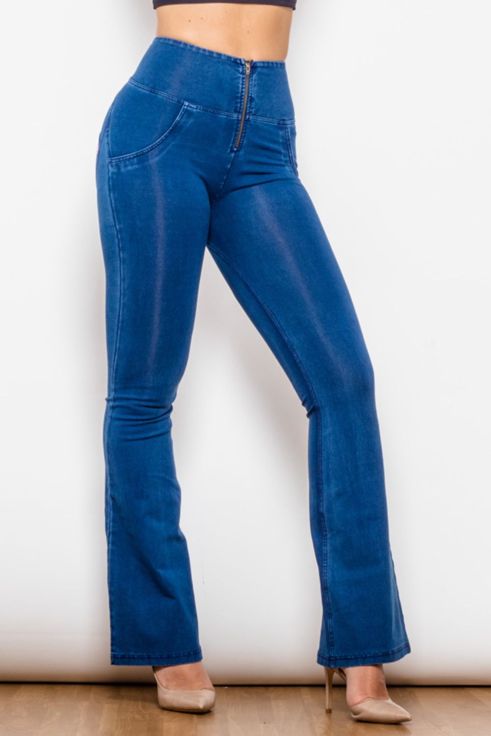 High Waist Zip Detail Flare Long Jeans - Jeans - FITGGINS