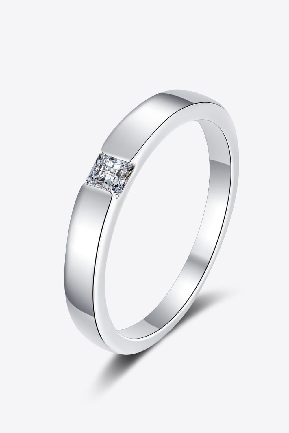 Inlaid Moissanite Rhodium-Plated Ring - Rings - FITGGINS