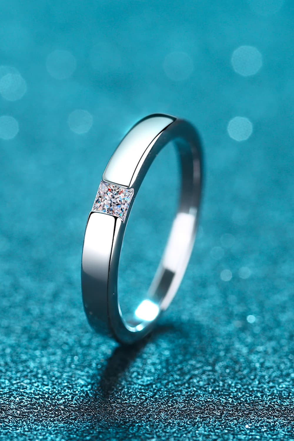 Inlaid Moissanite Rhodium-Plated Ring - Rings - FITGGINS