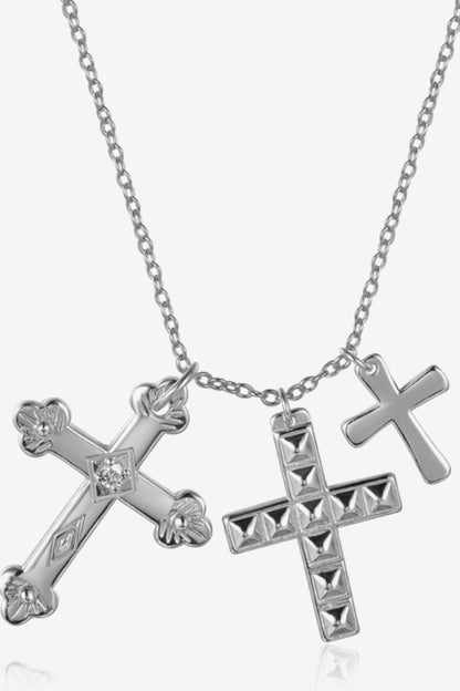 Inlaid Zircon Cross Pendant 925 Sterling Silver Necklace - Necklaces - FITGGINS