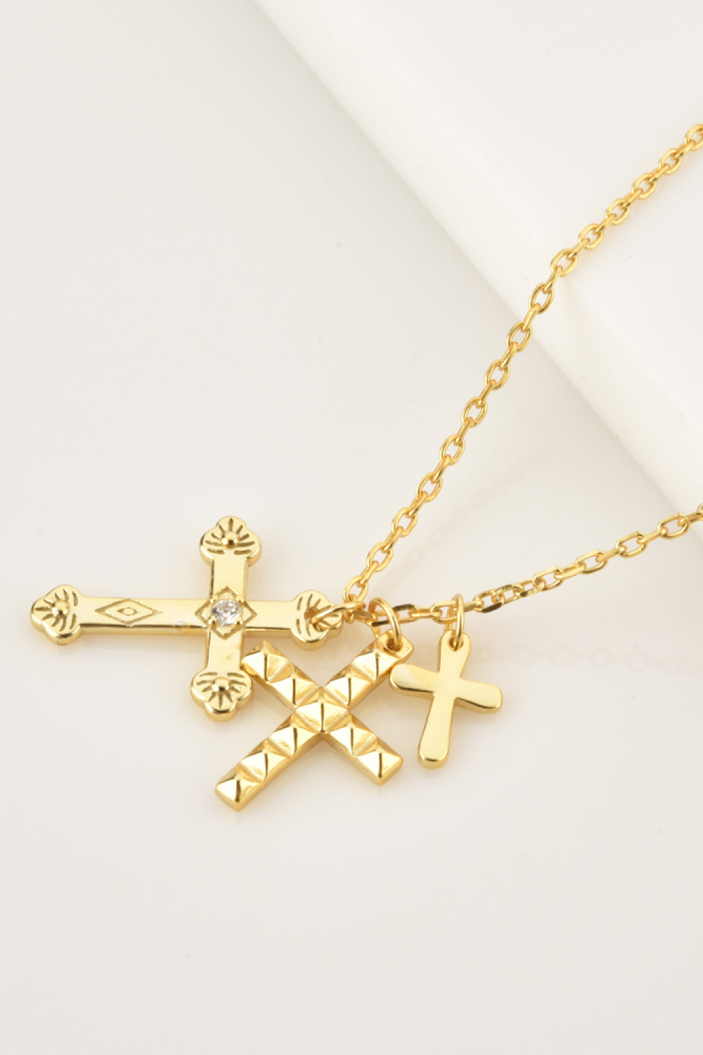 Inlaid Zircon Cross Pendant 925 Sterling Silver Necklace - Necklaces - FITGGINS