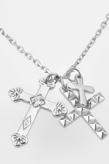 Inlaid Zircon Cross Pendant 925 Sterling Silver Necklace - Necklaces - FITGGINS