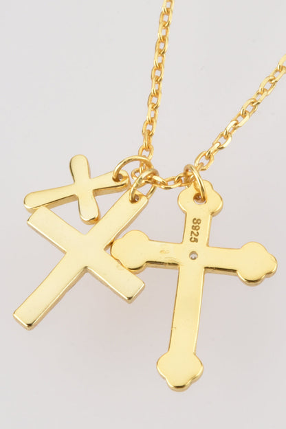 Inlaid Zircon Cross Pendant 925 Sterling Silver Necklace - Necklaces - FITGGINS