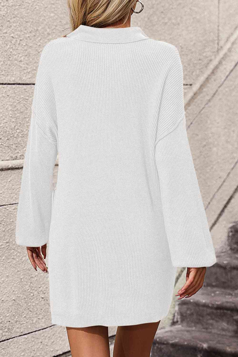 Johnny Collar Drop Shoulder Sweater Dress - Sweater Dresses - FITGGINS