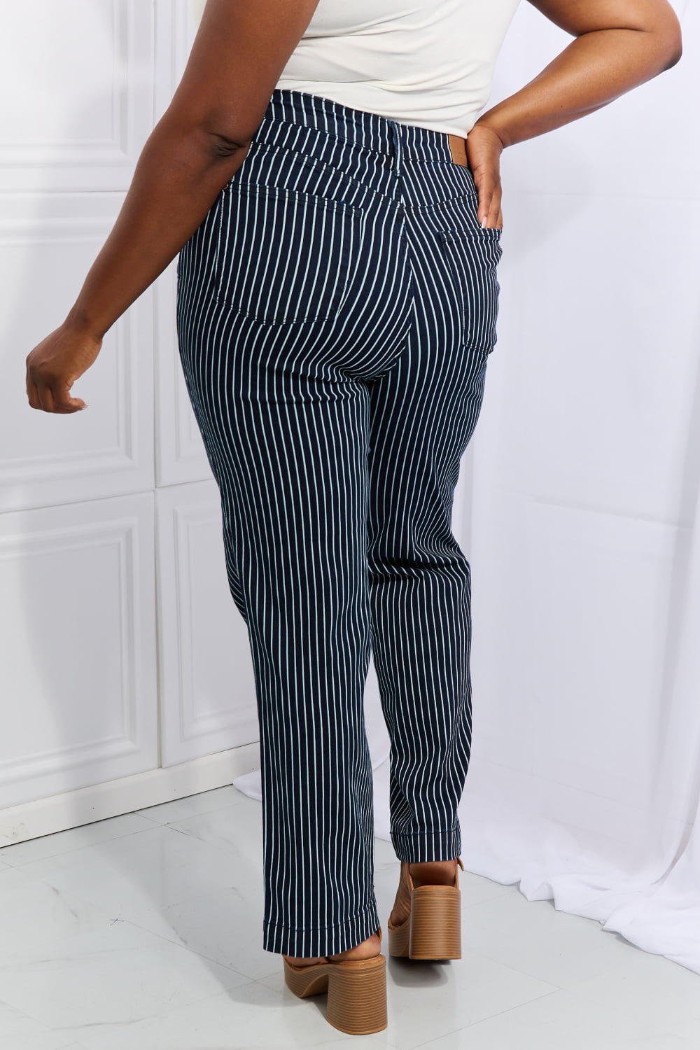 Judy Blue Cassidy Full Size High Waisted Tummy Control Striped Straight Jeans - Jeans - FITGGINS