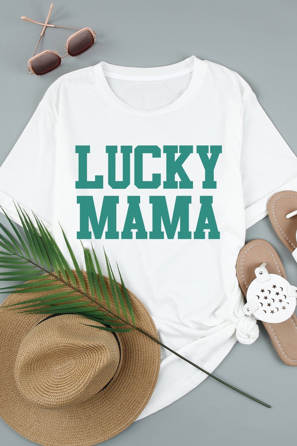 LUCKY MAMA Graphic Round Neck Tee - T-Shirts - FITGGINS