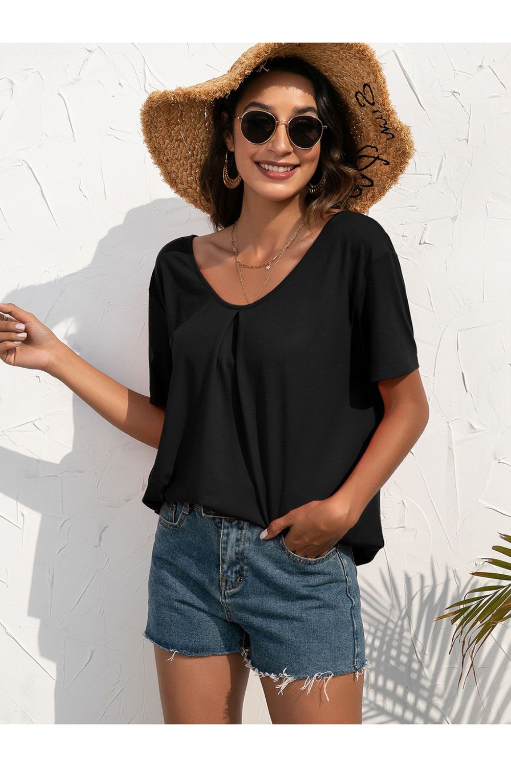 Lace Trim Short Sleeve Top - Blouses - FITGGINS