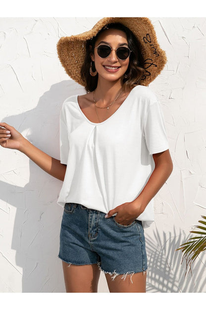 Lace Trim Short Sleeve Top - Blouses - FITGGINS