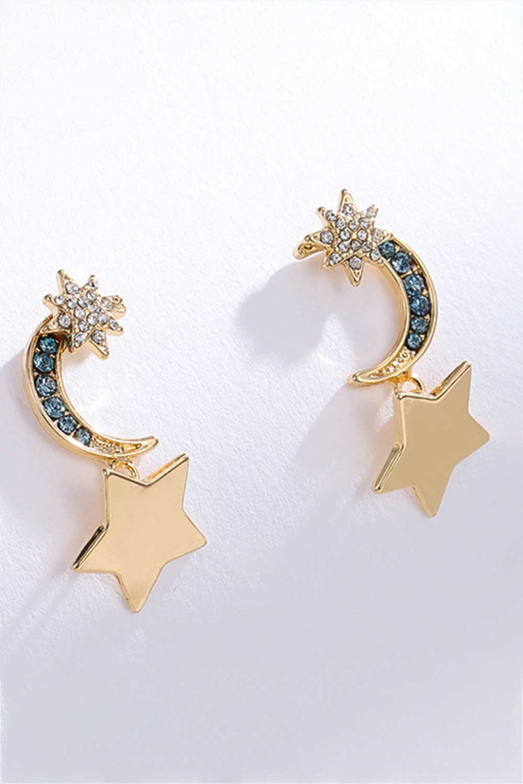 Lasting Wish Inlaid Rhinestone Star and Moon Drop Earrings - Earrings - FITGGINS