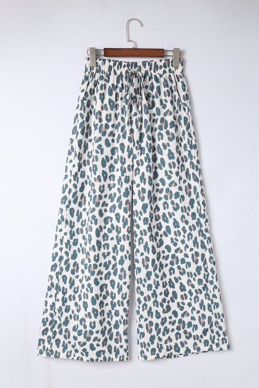 Leopard Drawstring Waist Culottes - Pants - FITGGINS