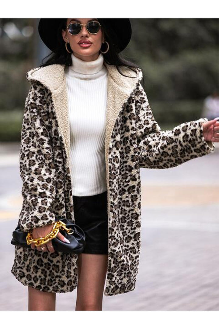 Leopard Print Hooded Teddy Coat - Jackets - FITGGINS