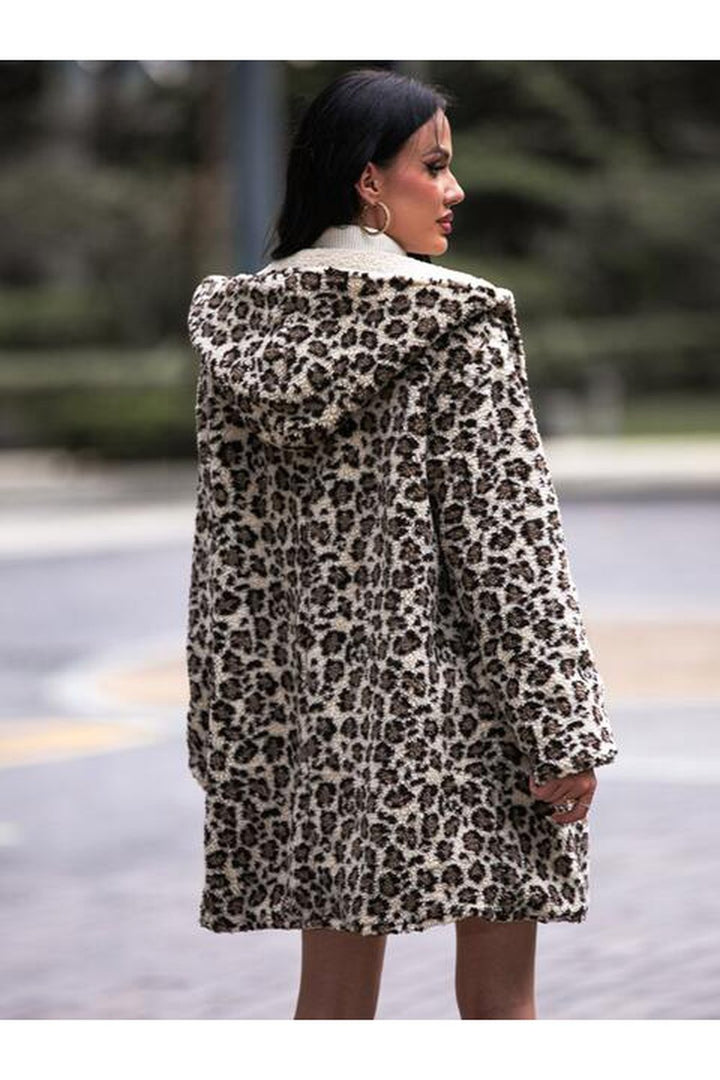Leopard Print Hooded Teddy Coat - Jackets - FITGGINS