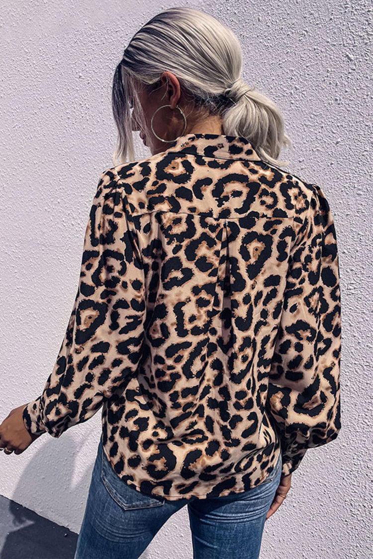 Leopard Printed Button Down Blouse - Shirts - FITGGINS