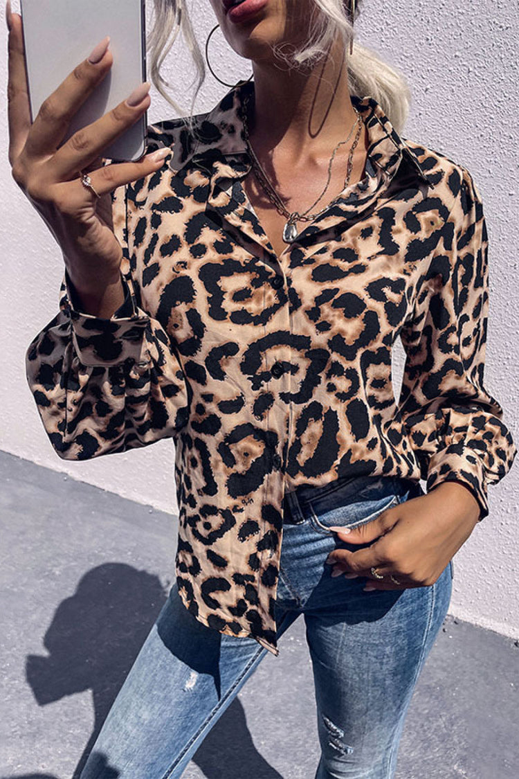 Leopard Printed Button Down Blouse - Shirts - FITGGINS