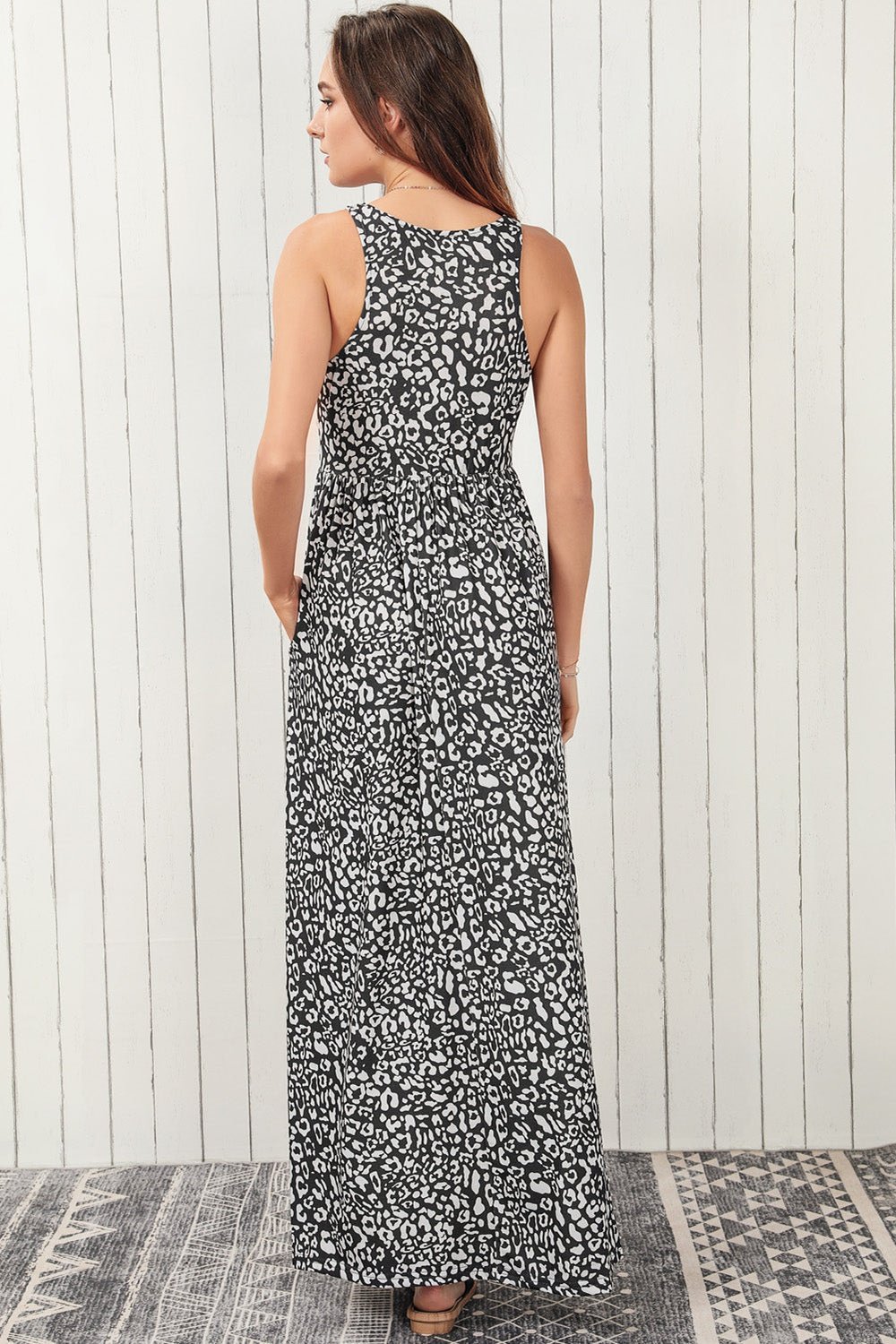 Leopard Round Neck Sleeveless Maxi Dress - Casual & Maxi Dresses - FITGGINS