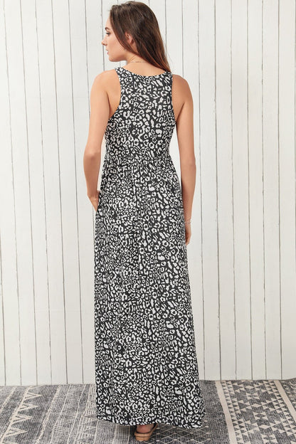 Leopard Round Neck Sleeveless Maxi Dress - Casual & Maxi Dresses - FITGGINS