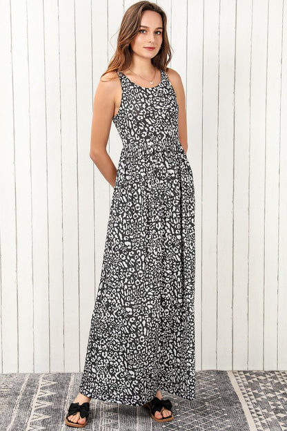 Leopard Round Neck Sleeveless Maxi Dress - Casual & Maxi Dresses - FITGGINS