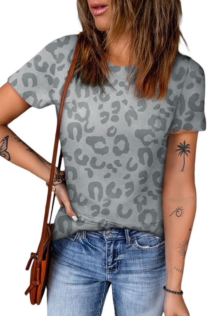 Leopard Round Neck Tee - T-Shirts - FITGGINS