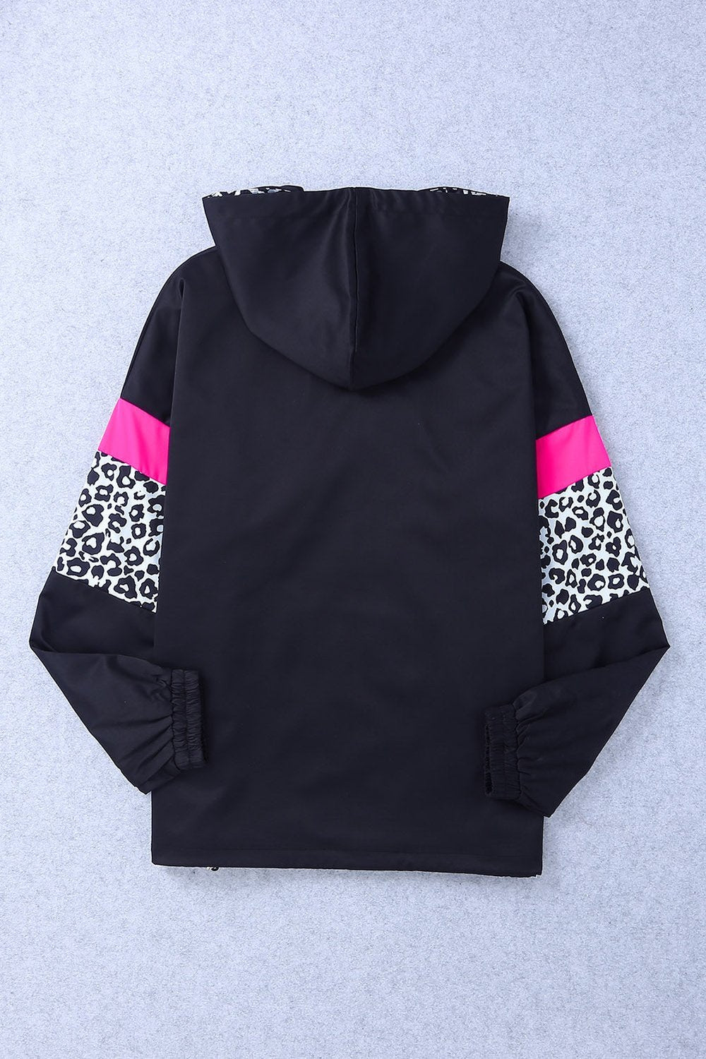 Leopard Color Block Zip-Up Hooded Jacket - Jackets - FITGGINS