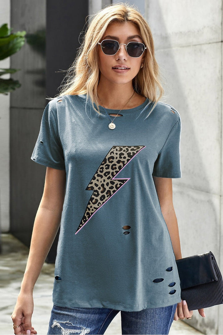 Leopard Lip Distressed T-Shirt - T-Shirts - FITGGINS