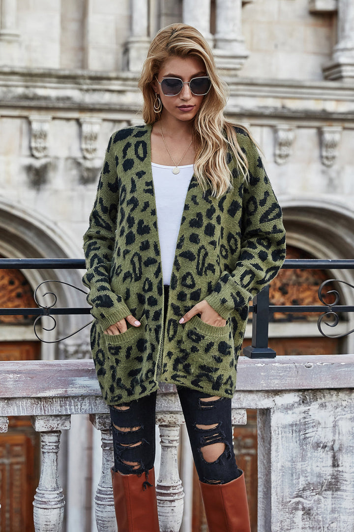 Leopard Longline Cardigan with Pockets - Cardigans - FITGGINS