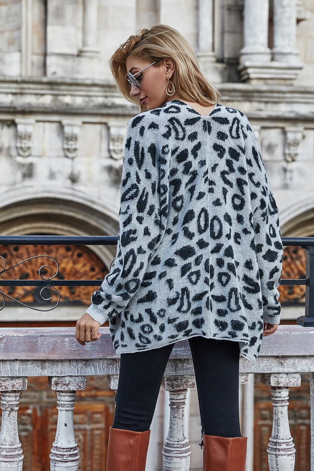 Leopard Longline Cardigan with Pockets - Cardigans - FITGGINS