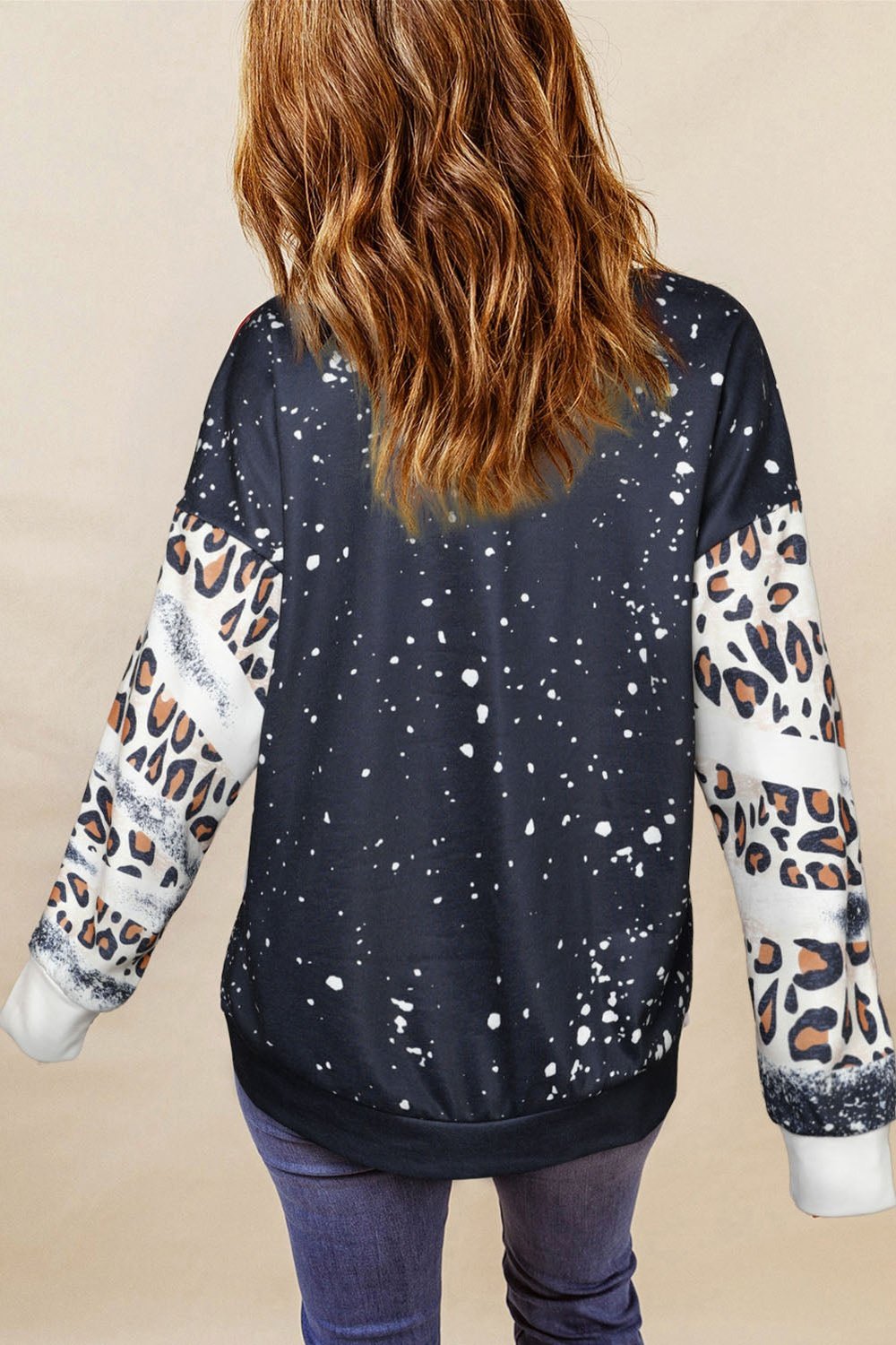 Letter Graphic Leopard Drop Shoulder Sweatshirt - Sweatshirts & Hoodies - FITGGINS