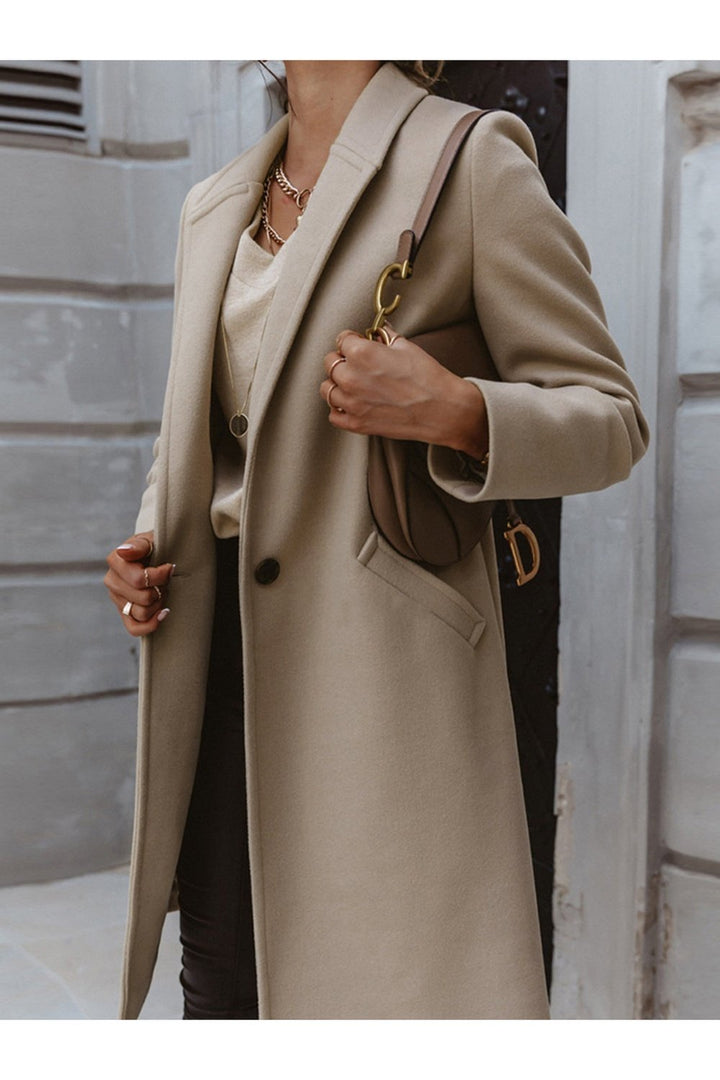 Long Sleeve Longline Coat with Pockets - Jackets - FITGGINS