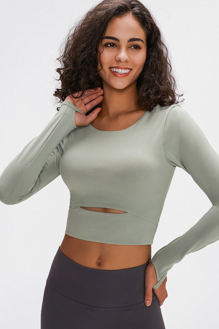 Long Sleeve Cropped Top With Sports Strap - Crop Tops & Tank Tops - FITGGINS